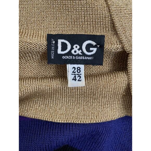 Dolce Gabbana Top Blouse Knit Sleeveless Gold Purple Striped Mock Neck S - Picture 5 of 7